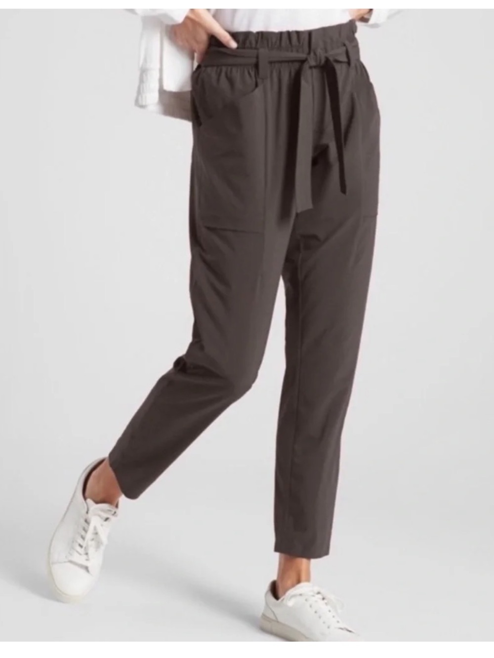 Athleta Skyline Paper Bag Waist Ankle Pants Dark Gray Sporty Athlesiure